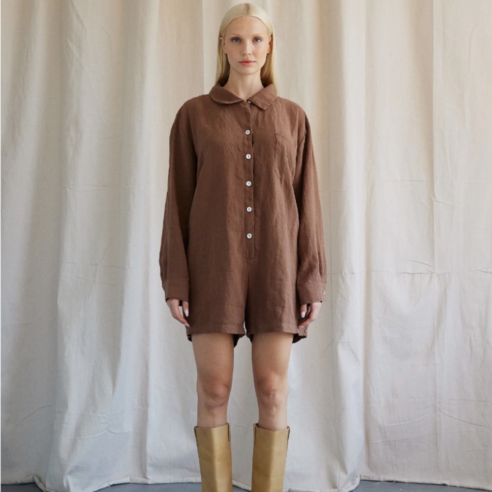 Bohème Linen Playsuit Chestnut S/M